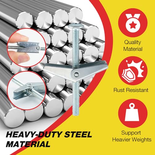HOME MASTER HARDWARE 1/4" Heavy Duty Drywall Anchors and Screws, 20 Pcs Toggle Bolts and Wing Nuts Set, Hollow Drywall Anchors Bolts Screws Assortment Kit for Hanging Lamps Heavy Items - size: 1/4"(20pcs)