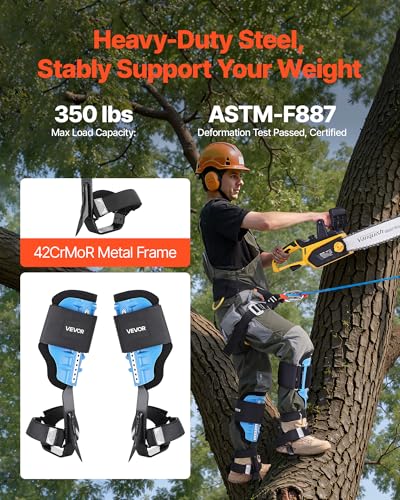 VEVOR Tree Climbing Spikes, 1 Pair Height-Adjustable Climbing Spurs, 350lbs Load Capacity Tree Climbing Gear with Straps, Arborist Equipment for Climbers, Hunting, Fruit Picking - color: Sky Blue
