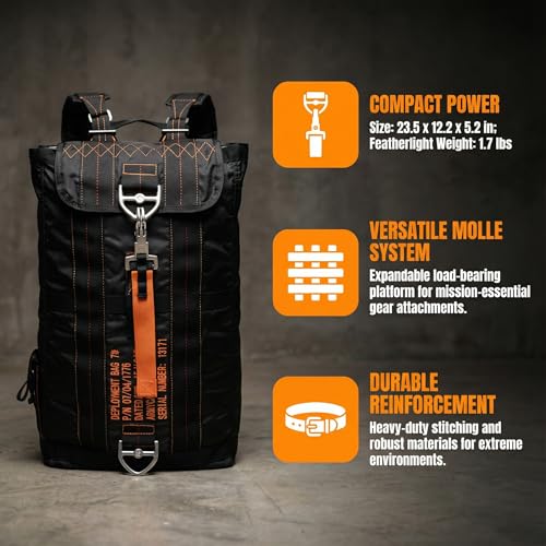 Military Tactical Backpack with Parachute Buckles, Nylon Daypack | Built for men and women for travel, outdoor hiking, camping, trekking, climbing, college, and daily carry - color: Black