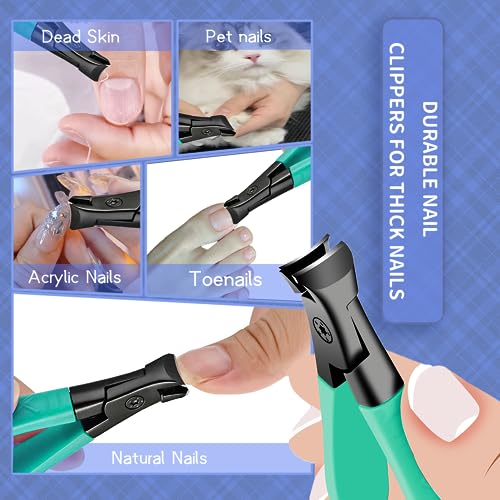 Stainless Steel Nail Clippers for Thick Nails - Wide Jaw Toe Nail Trimmer With Long Handle for Seniors, Men and Women - Salon and Home Use - size: green