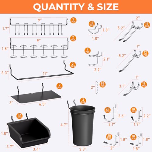 INCLY 48x36 Inch Metal Peg Board Kit 1/4" Pegboard Hooks Accessories | 6PCS Peg Board Panels, 234PCS Pegboard Accessories, Black Pegboard Wall Organizer, Tool Storage System for Garage Workbench - size: 48x36 Inch