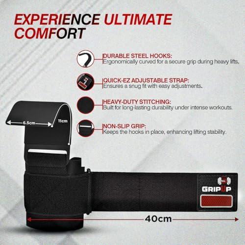 Weight Lifting Hooks – Heavy Duty Gym Straps for Deadlifts, Pull-Ups, Rows & Strength Training Secure Grip Support for Weightlifting, Powerlifting CrossFit Nylon & Neoprene Padding - color: Black