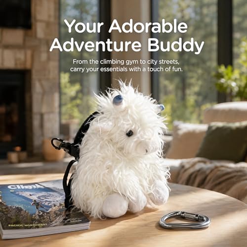 Funny Highland Cow Rock Climbing Chalk Bag, Soft Fluffy Cow Climbing Chalk Pouch with Drawstring Adjustable Belt, Fit Bouldering, Gymnastics Outdoor Activities for Climbers - color: white