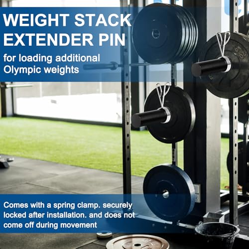 Heavy-Duty Black Weight Stack Pin Extender, 3/8" (10mm) High-Strength Steel | For Home Gym & Commercial Cable Machines, Spring Clip Collar, 133LBS Max Load, Fits 2" Olympic Weight Plates