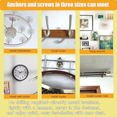 Drywall Anchors with Screws Kit 180PCS, Self Drilling | Heavy Duty Expansion Anchors for Sheetrock, No Pre-Drilling for Picture Mirror Shelf, 2 Sizes Anchors + 3 Sizes Zinc Screws