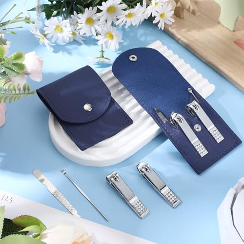 Lasnten 24 Set Valentine Manicure Set Bulk Nail Clippers Grooming Nail Kit Stainless Steel Professional Pedicure Tools Kit with Travel Case for Men Women Valentine's Day Gift(4 in 1,Dark Blue) - color: Dark Blue, size: 4 in 1