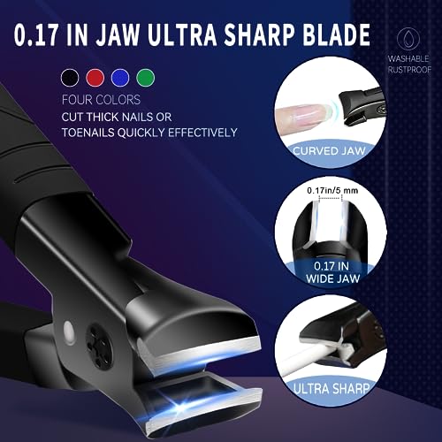 Heavy Duty Nail Clippers for Thick Nails, Anti-Slip Toenail Clipper Set for Seniors & Women at Home Salon - size: black