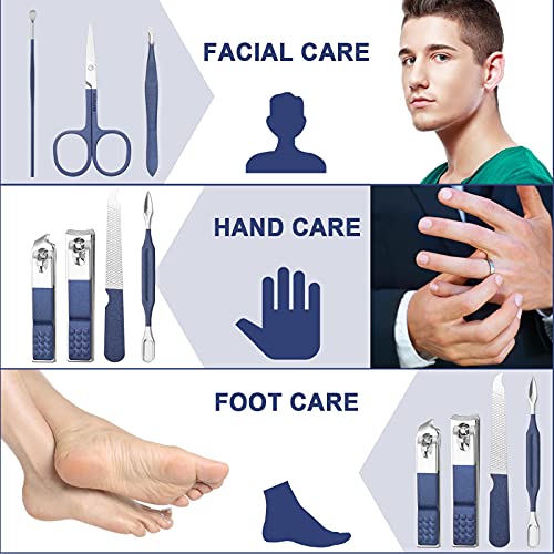 Aceoce Travel Manicure Set Pedicure Kit Nail Clippers Set Grooming Kit | Stainless Steel Nail Clippers Nail Tools with Travel Case Manicure Pedicure Set Professional Nail Care Kit Gifts for Men - color: Blue