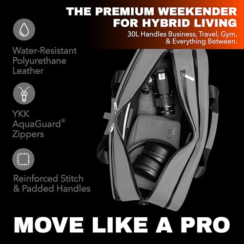 The FTL Pro Mens Travel Bag - 30L Premium Work to Gym Weekender Duffel with Garment Bag, Shoe Space & 18" Laptop Sleeve - Organized Athletic Business Carry On Hybrid, Fits Under Airplane Seat - Grey - color: Stone Grey, style: Pro