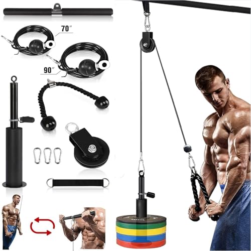 Cable Pulley System Gym,Fitness LAT and Lift Pulley System Dual Cable Machine with Upgraded Loading for Triceps Pushdown,Biceps Curl,Back,Shoulder Workouts Home Gym Equipment