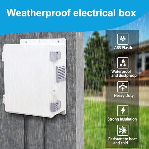 Electrical Junction Box, Outdoor Water Resistant Nema Enclosure, Ventilated ABS Plastic WiFi Project Box with Internal Mounting Panel & Hinged Cover 9.2" Lx 7" Wx 4.6" H - size: 9.2"L x 7"W x 4.6"H