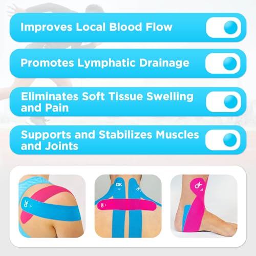 OK TAPE Precut Elastic Kinesiology Tape, 20 Strips, 2inch x 16ft, 2 Rolls | Sensitive Skin Friendly Latex Free Hypoallergenic Athletic Tape Roll for Muscle Joint Knee Waterproof Beige - color: Beige, size: 2 Rolls