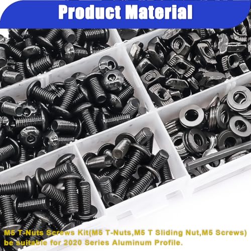 Taiss 275PCS M5 T-Nuts and Bolts Kit for 2020 Aluminum Extrusion Hardware,T Sliding Nut,T-Slot Nut,M5x8/10/12mm Hexagon Socket Screws and Washers with Hex Wrench - size: 275PCS M5 T-Nuts Screw Kit