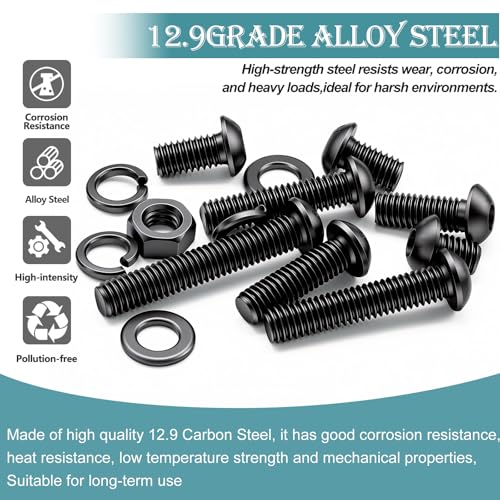 mxuteuk 204PCS M6 Screws,M6x8/10/12/16/20/25/30/35mm Hex Button Head Cap Bolts with Nuts & Washers,10.9 Grade Alloy Steel Black Zinc Screws Assortment Kit for 3D Printing,DIY - size: 204PCS M6, style: Hex Socket Button Head