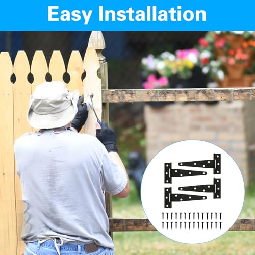 4 Pcs 5 inch T Strap Hinges Heavy Duty, Shed Door Gate Hinges | 5 inch t hinges Heavy Duty Black Outdoor Tee Hinge for Wooden Fences, Barn Door Gates Hinge for Shed Door Hardware - size: 5 Inch