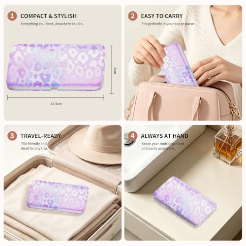 Manicure Set, Stainless Steel Nail Clipper Set with Travel Case | 12-Piece Set with Thicker Steel, Precision-ground Cutting Edges, and Smooth-finished Tools for Clean, Precise Trimming. - color: Silver and Purple