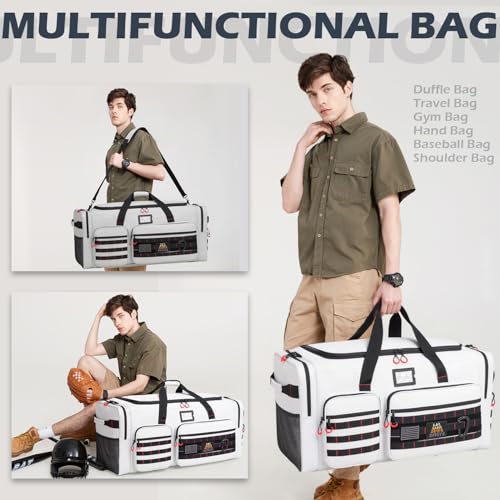 135L Extra Large Duffle Bag, Heavy Duty Sports Gym Travel Duffel Bag | for Basketball, Baseball, Hockey, Football, Helmets, and Pads - color: Grey