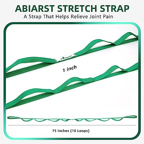 Abiarst Stretching Strap Yoga Straps for Physical Therapy, 10 Loops Non-Elastic Stretch Band for Pilates, Flexibility, Exercise and Gymnastics - color: Green