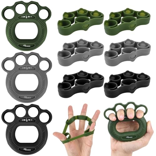 RYACO Hand Strengthener, 9 Pack Grip Strength Trainer with Finger Extensor Bands, Forearm Strengthener Finger Exerciser, Hand Grip Targeted Strength, Relief & Recovery