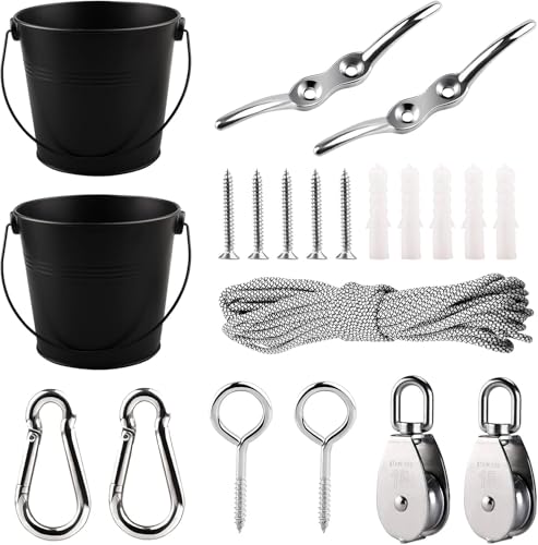 FUQUN Treehouse Accessories - Pulley with Bucket Cable, Kids Playhouse Accessories, Pirate Ship Accessories Outdoor, Playhouse Game, Bucket for Treehouse (2 Sets, Black) - size: Black 2 sets