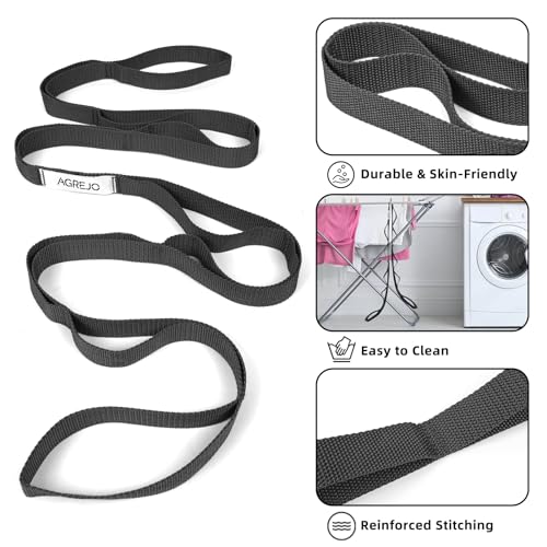 AGREJO Stretching Strap Yoga Strap Physical Therapy for Home Workout, 10 Loops Non-Elastic Stretch Band for Pilates, Flexibility, Exercise and Gymnastics - color: 2-Pack Black/Green