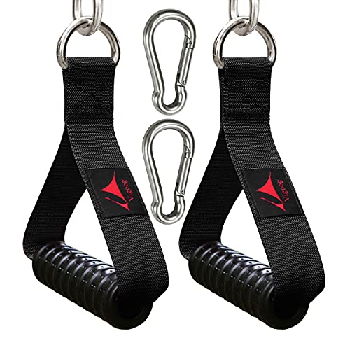 Heavy Duty Gym Exercise Handles Attachment for Cable Machine,Resistance Band,Pulley System Home Fitness Workout Equipment, with Elastic Rubber Grip and 2 Large Carabiners - color: Classic Black