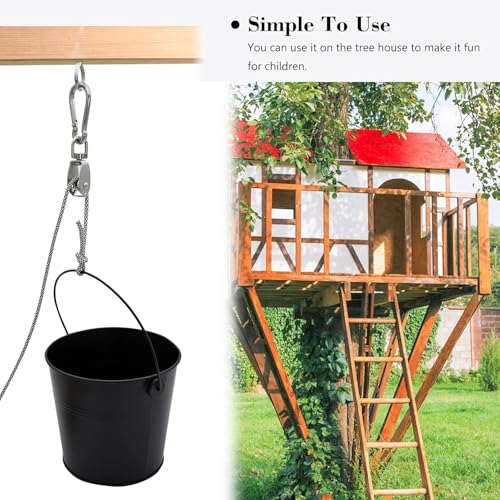 FUQUN Treehouse Accessories - Pulley with Bucket Cable, Kids Playhouse Accessories, Pirate Ship Accessories Outdoor, Playhouse Game, Bucket for Treehouse (2 Sets, Black) - size: Black 2 sets