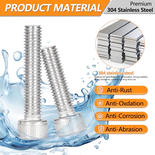 200 PCS M6 Screws Assortment Kit, Hex Socket Head Screws Nuts Bolts and Washers Set, 304 Stainless Steel Metric Machine Screws,16/20/30/40/45/50mm Metric Hex Head Socket Cap Bolt & Nut Assortment - size: M6 - 200PCS