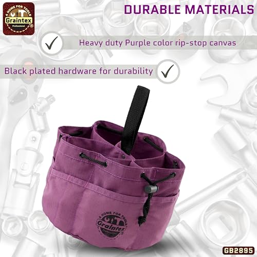 Graintex 18 Pockets Grab Bag Rip-stop Canvas Drawstring Closure, Small Part Organizer Pouch, Small Tools, Screws, Parts, Parachute Tool Bag for Efficient Storage - Purple - color: Purple