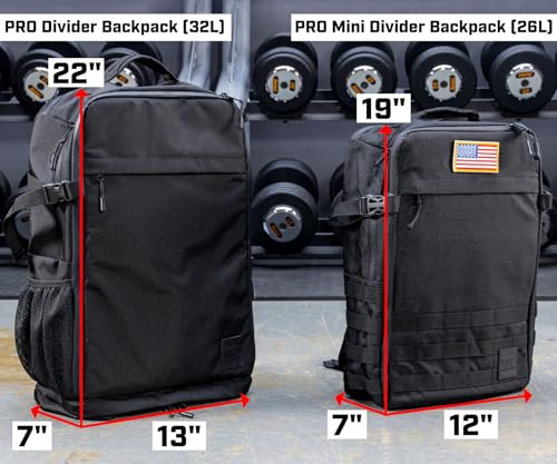 SERIOUS STEEL FITNESS Gym Bag, Rip-Resistant Fabric, Heavy Duty (Black, Backpack (Pro-Mini (26L) with Dividers)) - color: Black, style: Backpack (Pro-mini With Dividers)