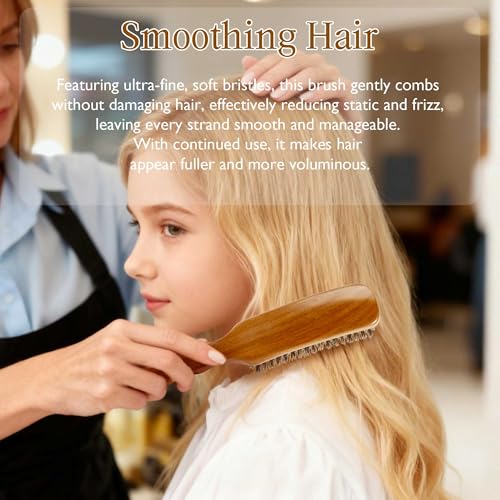 STYLEMATE Wild Boar Bristle Slick Back Hair Brush, Large Soft Bristle Hair Brushes for Thin & Fine Hair, Natural Sapele Wooden Handle Hairbrush for Women Men - size: Large