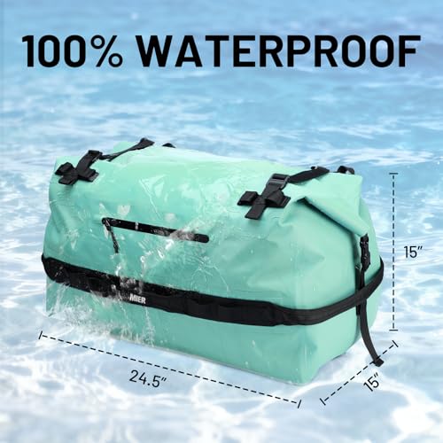 MIER Large Waterproof Duffel Bag - 60L/80L Dry Bag Backpack | Detachable Backpack Straps; Multi-Pockets; Roll-Top with Hook-and-Loop Closure; Motorcycle, Kayaking, Gym, Beach, Boating - color: Green, size: 80L