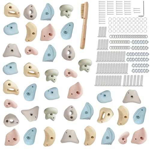 Premium Resin Rock Climbing Holds for All Ages, Large Training Rock Climbing Wall Grips Indoor/Outdoor, Rock-Like Texture Climbing Wall with Mounting Hardware - color: 40 Pcs