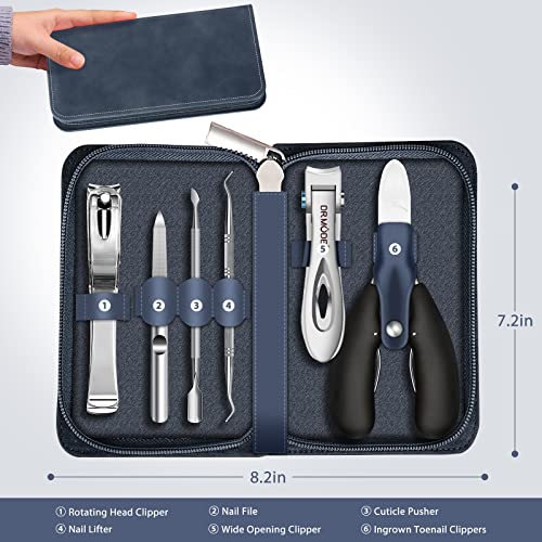 Toenail Clippers for Seniors Thick Toenails - Wide Jaw Opening Large Toe Nail Clippers for Thick Ingrown Nails, Professional Sharp Heavy Duty Nail Clipper Cutter for Mens Seniors with Leather Case - style: 6PCS Toenail Clippers
