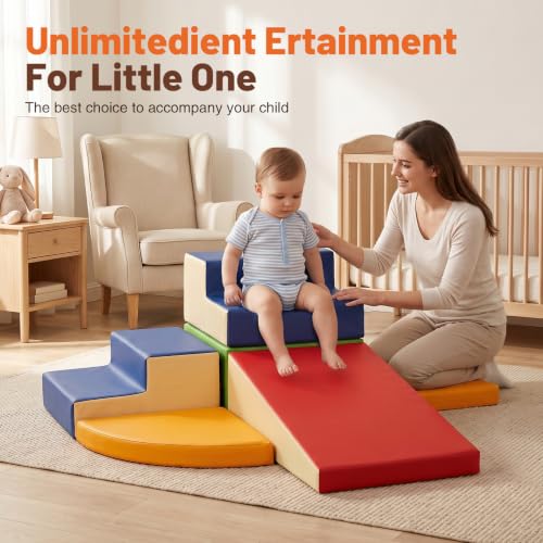 TODIBY 6-Piece Soft PU Leather Toddlers Climbing Toys, Baby Foam Climbing Blocks for Toddlers, Foam Play Gym Climber Structures for Toddler 3, Indoor Climb and Crawl Activity Play Set - style: Classic