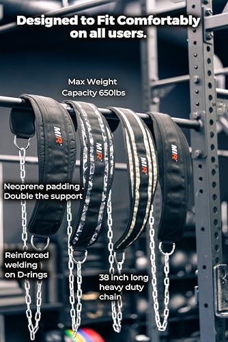 Mir Dip belt With 36" - 38" chain, 500lbs - 650lbs weight capacity, Weight lifting for dips and pullups - color: BLACK PRO
