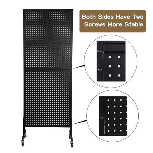 Eastern Tree Metal Pegboard Display Stand 2'x 5'with 30 Hooks, Pegboard Panels Display with Wheels, Peg Board Display Rack, Standing Pegboard Display- Black - color: Black