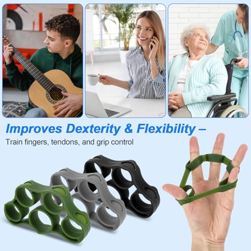 RYACO Hand Strengthener, 9 Pack Grip Strength Trainer with Finger Extensor Bands, Forearm Strengthener Finger Exerciser, Hand Grip Targeted Strength, Relief & Recovery