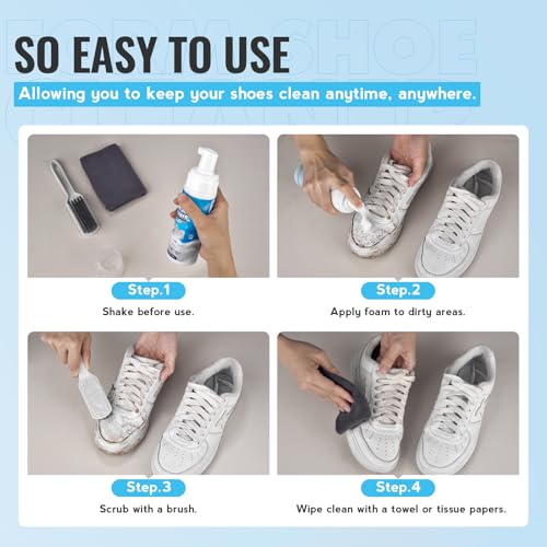 Shoe Cleaning Kit - 6.76 Oz Sneaker Cleaner with Brush and Towel, White Shoe Cleaner Foam