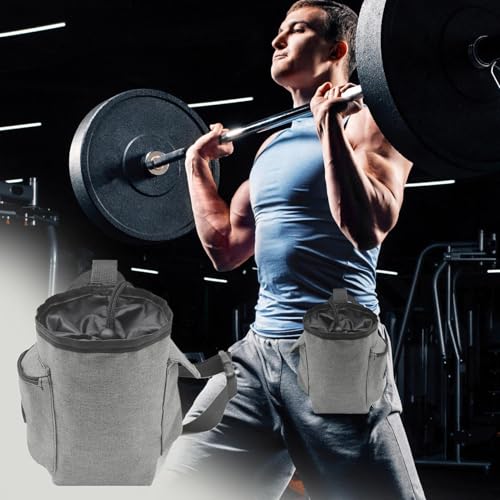 Chalk Bag for Rock Climbing Drawstring Closure Zippered Pockets Adjustable | Chalk Organizer for Rock Climbing, Bouldering, Weightlifting, Gymnastics, Adults Women Men - color: Gray