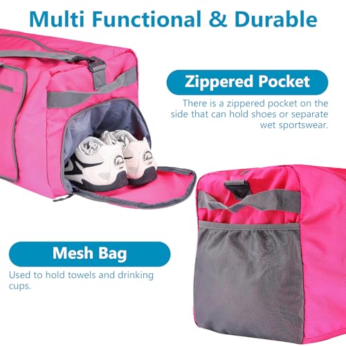 60L Duffle Bag with Shoes Compartment - Foldable&Large Capacity Travel Duffel Bags, Lightweight & Water-Resistant Gym Bag - Rose - color: 60L-Rose