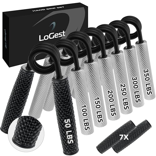 7 Pack Logest Metal Hand Grip Set, 50LB-350LB 7 Levels No Slip Heavy-Duty Grip Strengthener with Gift Box, Great Wrist & Forearm Hand Exerciser, Home Gym, Hand Gripper Grip Strength Trainer