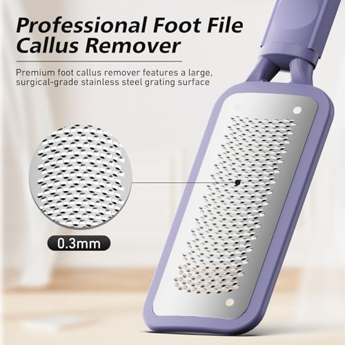 BALUCA Professional Foot File & Callus Remover - Stainless Steel Foot Rasp & Metal Feet Scrubber, Pedicure Tool for Hard Skin & Dead Skin Removal, Cracked Heel Repair for Baby Soft Feet (Purple) - color: Purple
