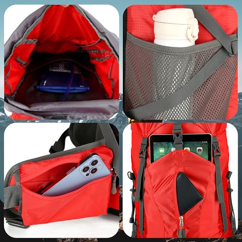 75L Hiking Backpack with Rain Cover Waterproof Camping Backpack Shoes Warehouse for Men Women, Frameless - color: Red, size: 75L