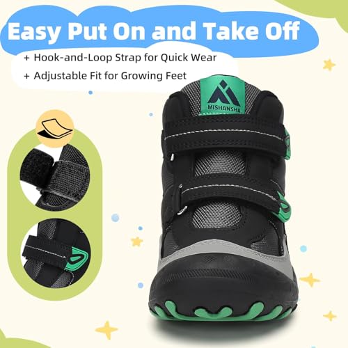 Mishansha Kids Water Resistant Hiking Boots, Boys Girls Anti Collision Anti-Skid Athletic Outdoor Adventure Trekking Shoes | Protective Toe, Adjustable Fit and Flexible Sole for Camping, School, Walking, Trekking, Trail Adventures and Everyday Wear - colo