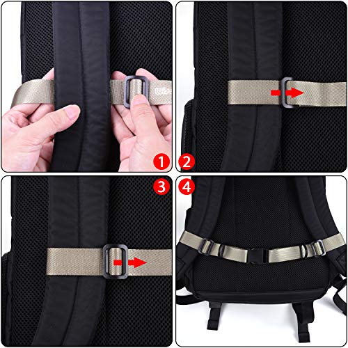 Wisdompro Backpack Chest Strap, Heavy Duty Backpack Sternum Strap Add on | Adjustable Nylon Chest Belt Replacement with Quick Release Buckle, for Travel, Hiking, Camping and Jogging - with Slide Locks - color: Khaki