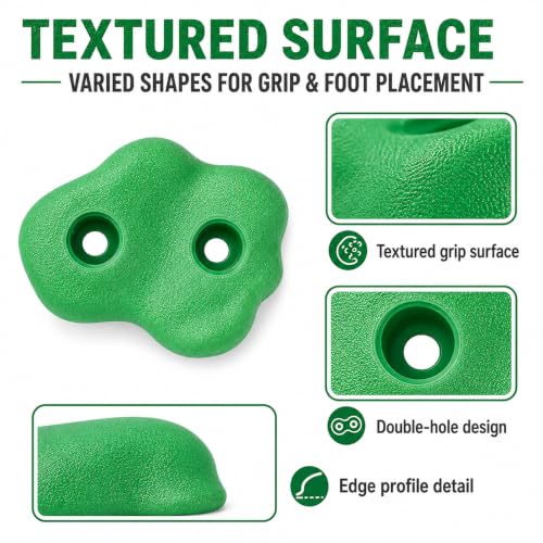 Rock Climbing Holds, Colorful Textured Wall Rocks with Hardware | Textured climbing rocks with bolts and washers for compatible wood playsets, indoor walls, backyard walls, and route setups