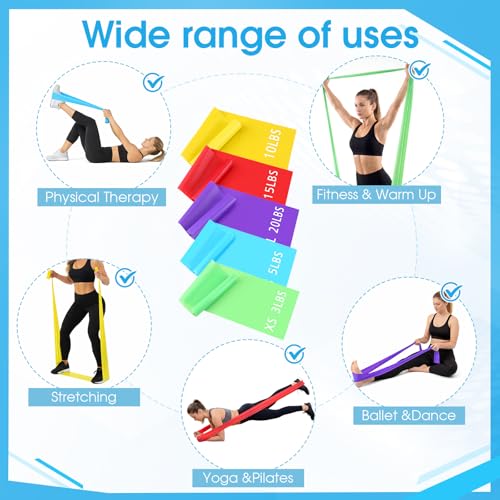 50 Pcs Bulk Yoga Resistance Bands Set for Working Out, Professional Exercise Elastic Stretch Bands with Storage Bag, for Fitness Yoga Pilates Strength Training, Physical Home Gym
