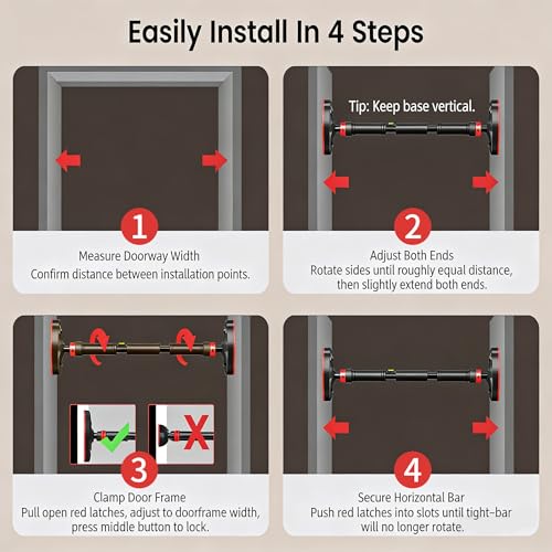 Adjustable Doorway Pull-Up Bar for Home Gym, Multi-Position Chin-Up & Pull-Up Bar for Upper Body Workouts (37"–47" Wide)