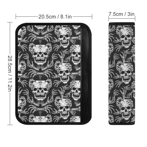 Breathable Car Seat Belt Pad for Girls and Boys, Stroller Pushchair High Chair, 2PCS Horrible Gothic Black and White Skull Shoulder Harness Cover Easy Install (No Tool) - color: Pattern 611